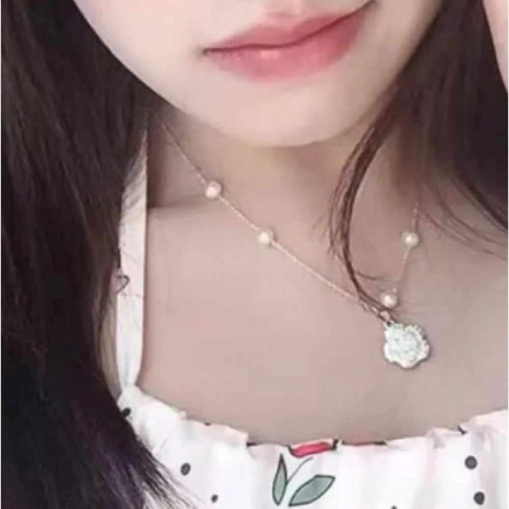 Beautiful Dainty Alloy Plated Rose Camellia Pearl Adjustable Necklace